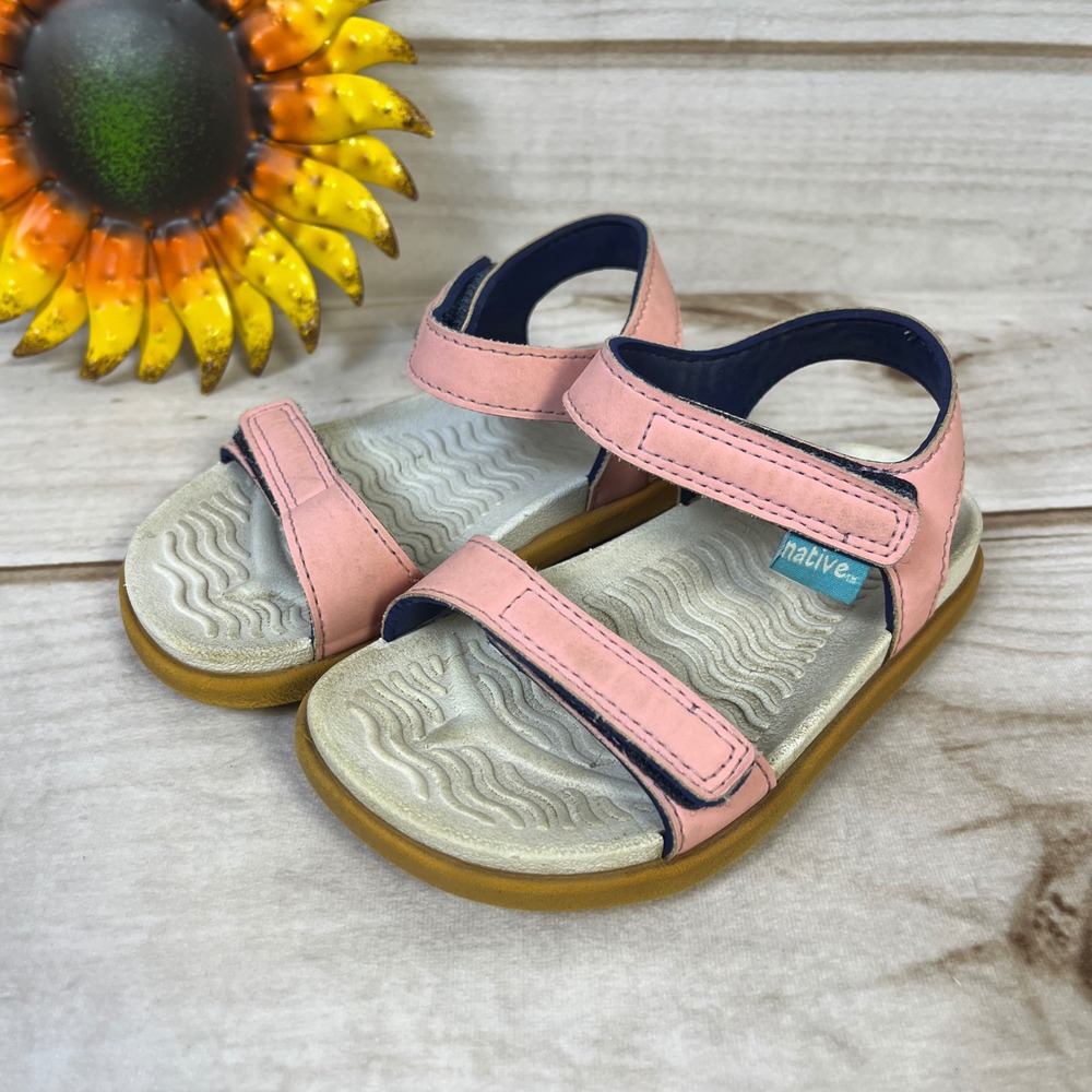 Native Kids Pink Blue Hook Loop‎ Strap Water Sandals Toddler Size 8